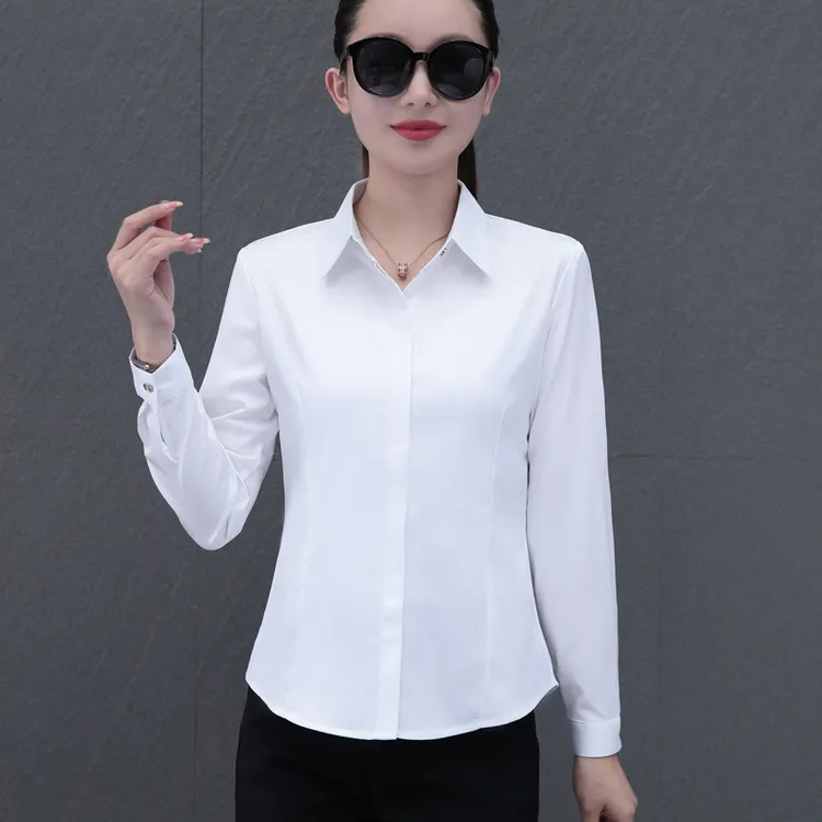 白色职业衬衫女长袖春季新款气质工装正装工作服免烫面试抗皱衬衣