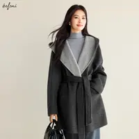 伊芙丽100%绵羊毛带帽毛呢外套女2025秋冬新款时尚大衣1G9970671