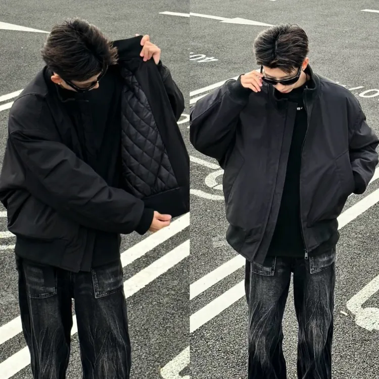 秋冬美式bomber夹克棉衣夹棉短款外套男痞帅飞行黑色休闲立领棉服