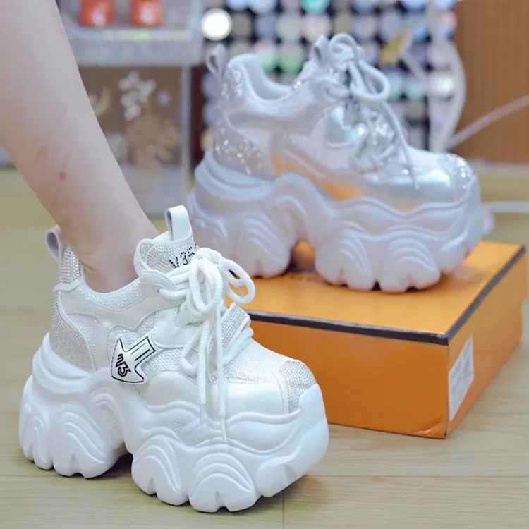  10cm小个子水钻厚底老爹鞋女2025秋百搭增高休闲运动鞋
