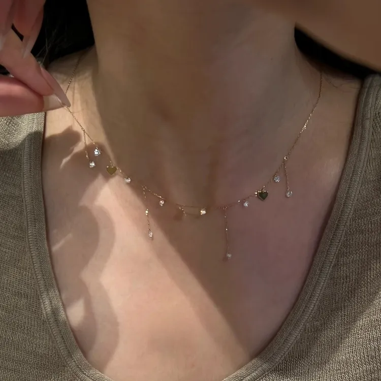 铜合金项链 满天星爆闪爱心流苏项链女轻奢小众高级感精致锁骨链
