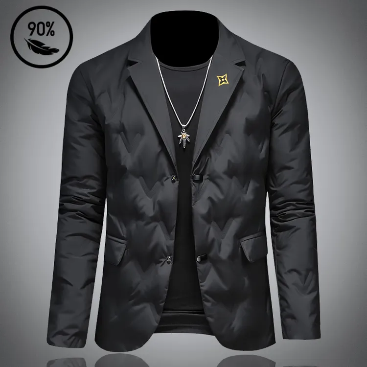 路约威格轻薄羽绒服西装男士高端修身短款青年潮流压花刺绣羽绒服
