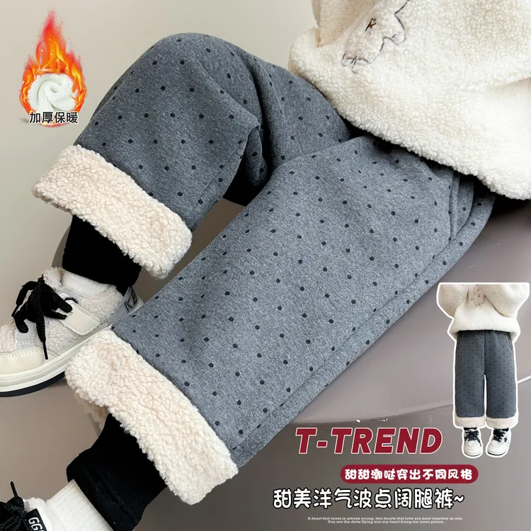 女童冬季休闲裤2025新款加绒加厚女孩宝宝一条过冬洋气潮流波点裤