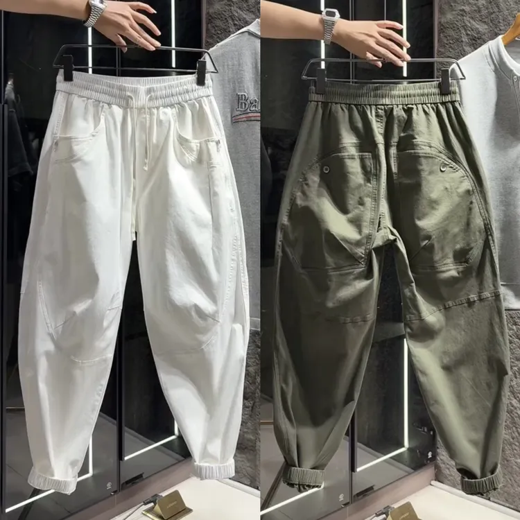 秋季新款美式工装弯刀裤男士轻奢时尚百搭拉链大口袋束脚休闲裤