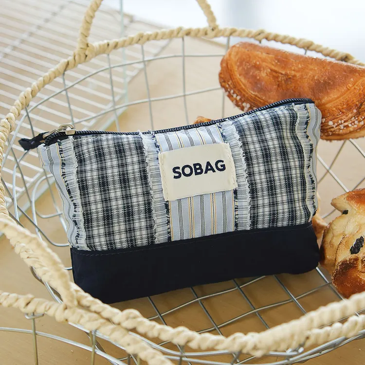 SoBag日系文艺格子条纹化妆收纳手机布包女轻便证件零钱手拿小包