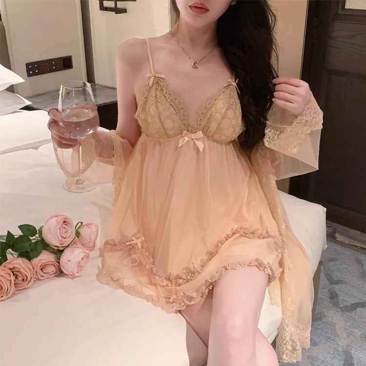 【LunaAmore】甜美蕾丝吊带睡裙套装纯欲风性感家居服睡衣胸垫薄款
