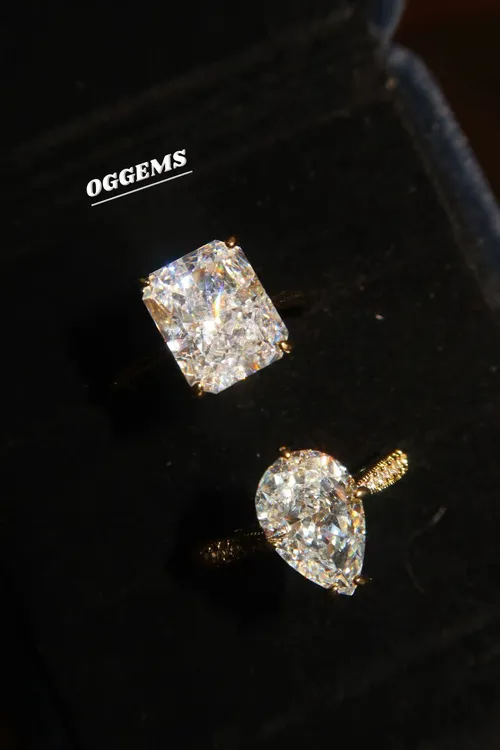 铜合金莫桑石戒指 OGGEMS极简k金水滴型钻戒莫桑石钻切割工艺轻奢