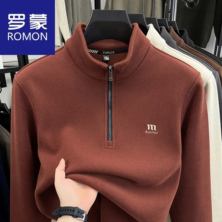 罗蒙秋冬新款男士加厚加绒卫衣半拉拉立领休闲合奥粒舒适保暖卫衣