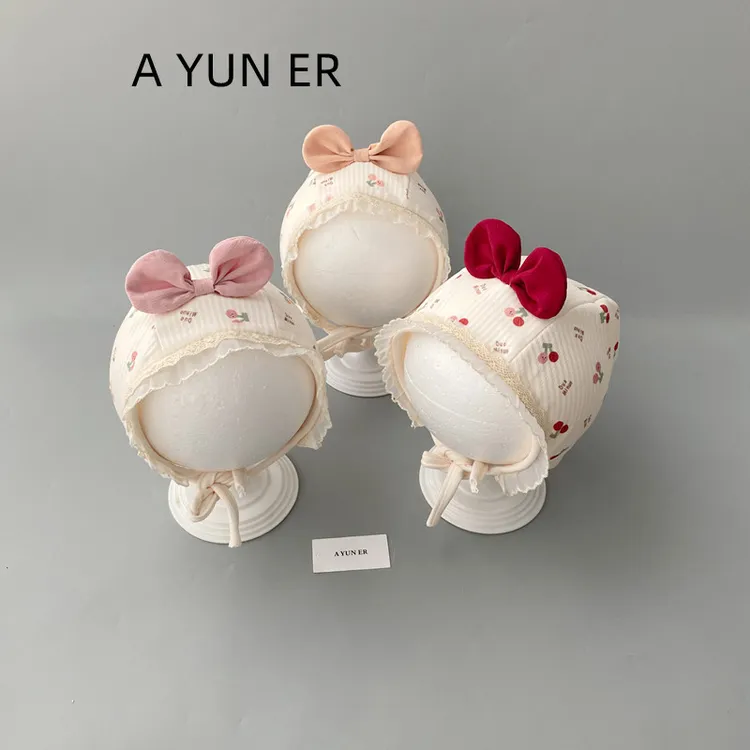 婴儿帽子女宝宝护耳帽春秋款外出防风帽洋气花边蝴蝶结公主包头帽