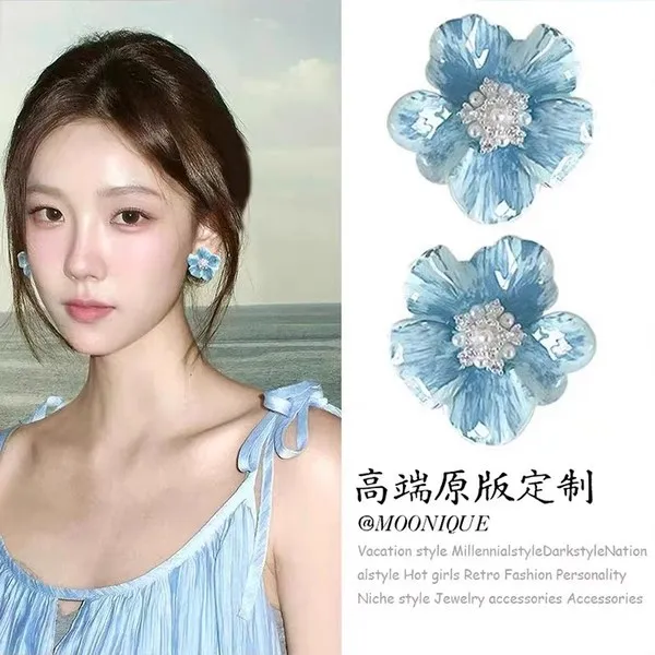铜合金耳饰 原创设计耳饰蓝色耳饰几何女简约彩色蓝色耳钉