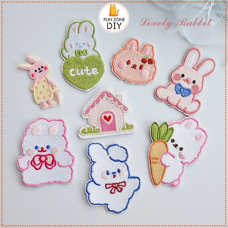 可爱兔子自粘免缝刺绣贴补丁贴可水洗衣服破洞修补布贴书包装饰贴