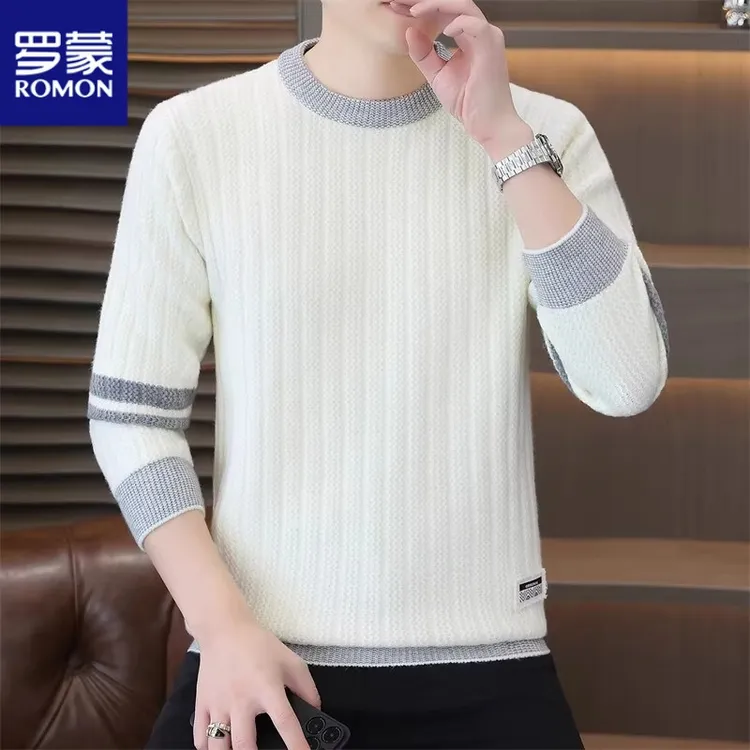罗蒙新款秋冬季内搭高端保暖针织衫加厚毛衣男装时尚潮流毛线衣