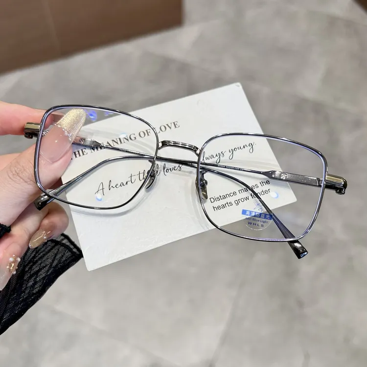 大框纯钛近视眼镜男可配高度数加厚边变色防蓝光金色眼镜框架