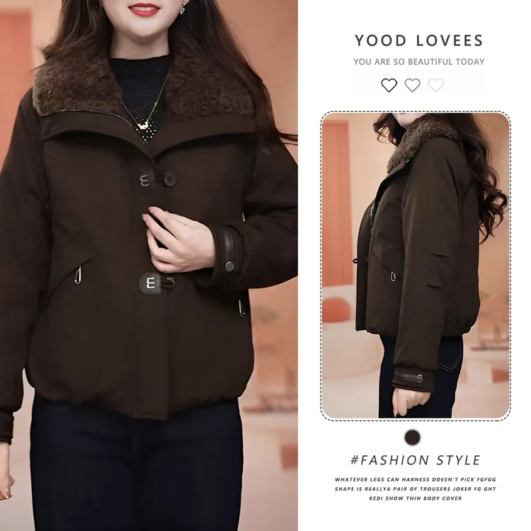时尚气质毛领休闲外套女2025冬季新款设计感休闲百搭保暖短款外套