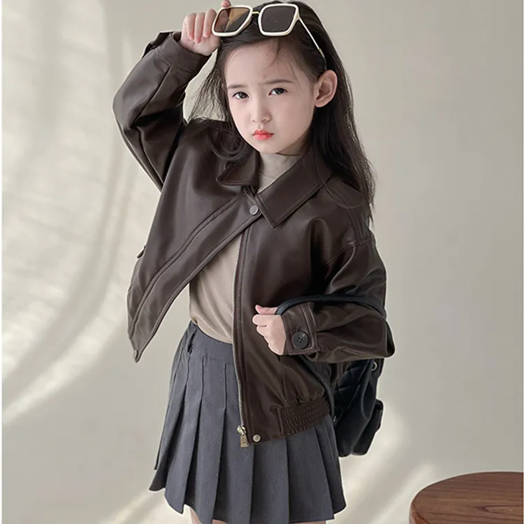 女童春秋款皮衣外套2025女孩儿童中大童韩版洋气时髦皮夹克加绒衣