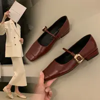 （no退no换）复古玛丽珍粗跟单鞋胖mm加宽加肥女鞋方头一字带女鞋