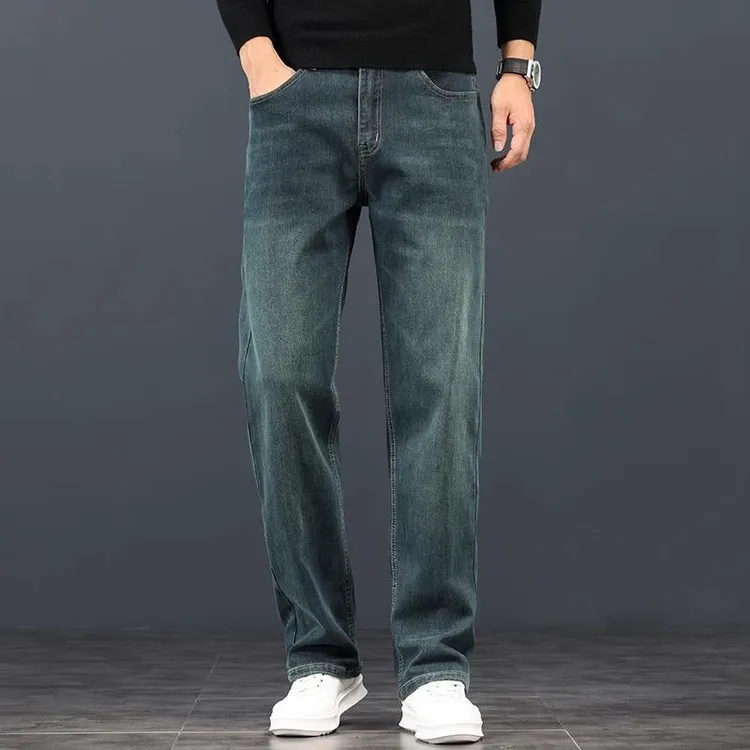 香港2025夏季新款牛仔裤男宽松直筒休闲男裤高端阔腿弹力百搭裤子