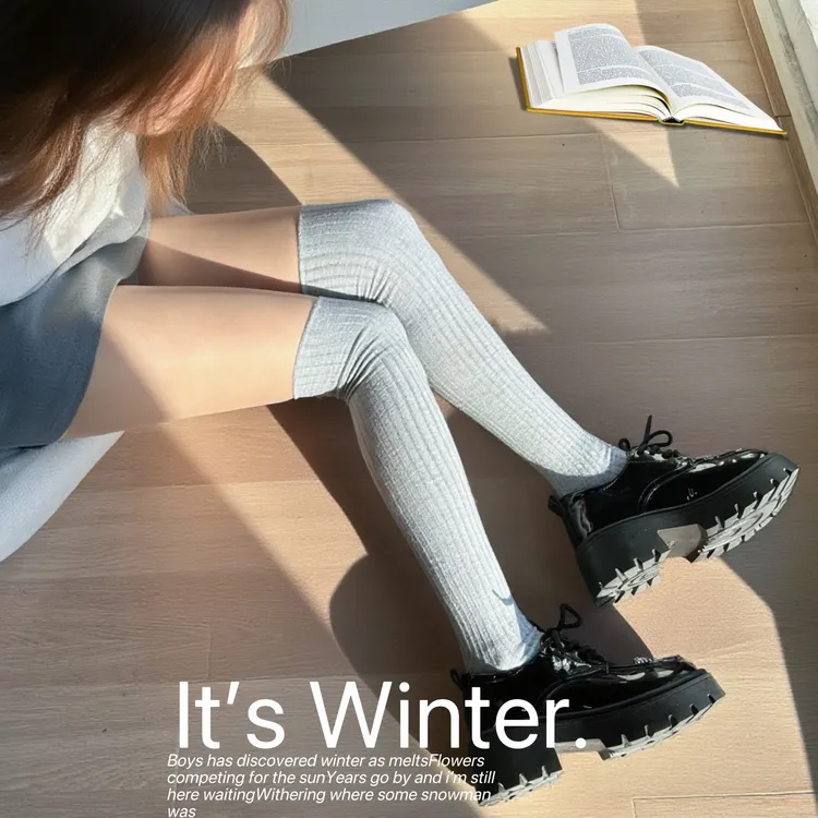 韩系百搭早秋学院风条纹长筒过膝袜中筒袜过膝袜堆堆袜子ins透气