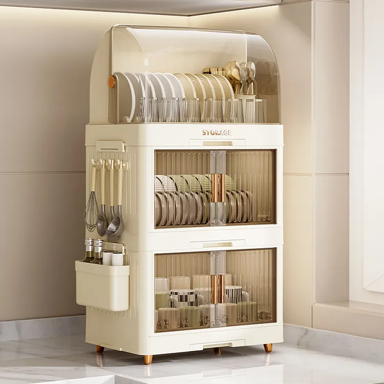 厨房桌面多功能置物碗柜家用带盖免打孔沥水碗筷收纳箱整理收纳柜