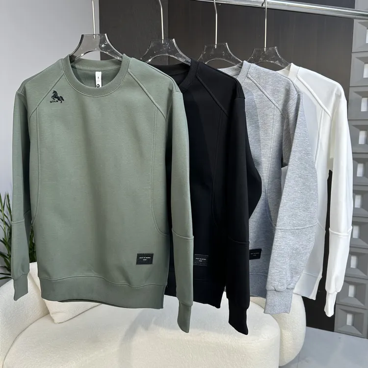 秋季新款简约纯色刺绣立体卫衣男士时尚百搭休闲上衣77087