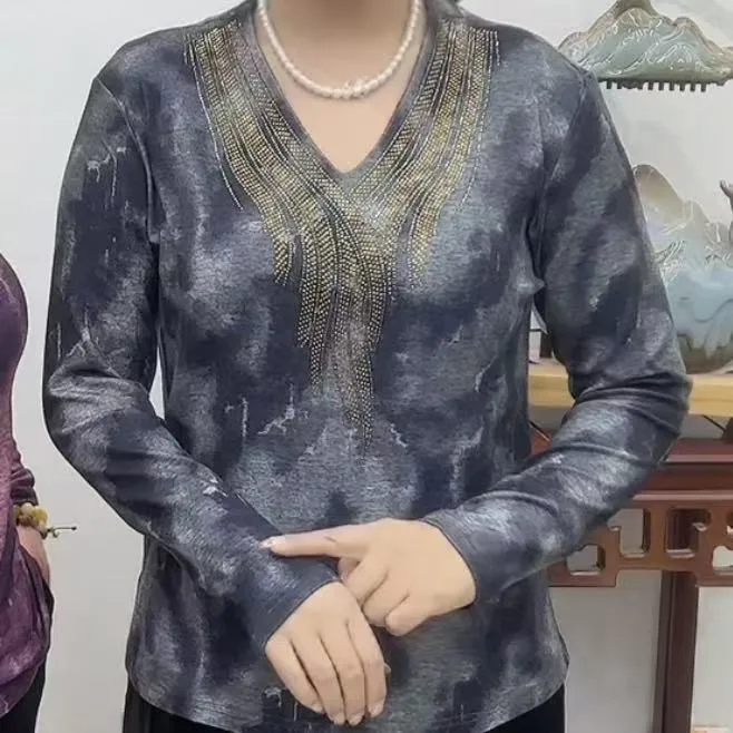 月亮灰/朝霞紫七彩祥云太太衫中老年女装妈妈装精品百搭时尚气质