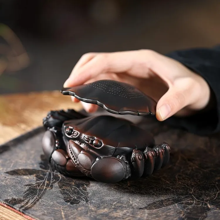 创意紫陶螃蟹过滤器陶瓷茶漏茶滤网全瓷一体茶宠摆件可养茶道零配商品图