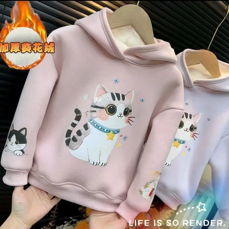 连帽卫衣冬装葵花绒卫衣2025新款卡通上衣加绒防寒外套秋冬款