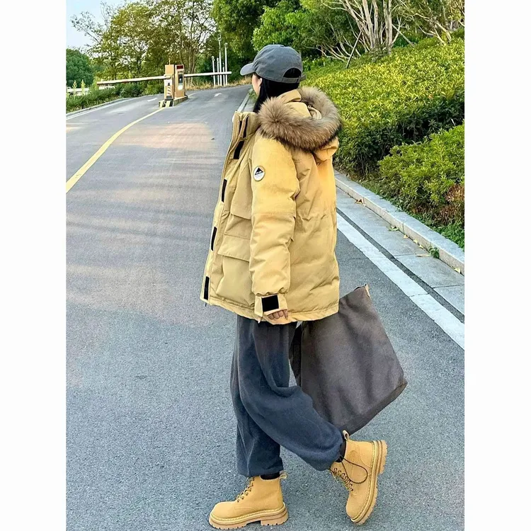 【奥莱撤柜】羽绒服男女款短2025新款白鸭绒宽松加厚拼接派克服工