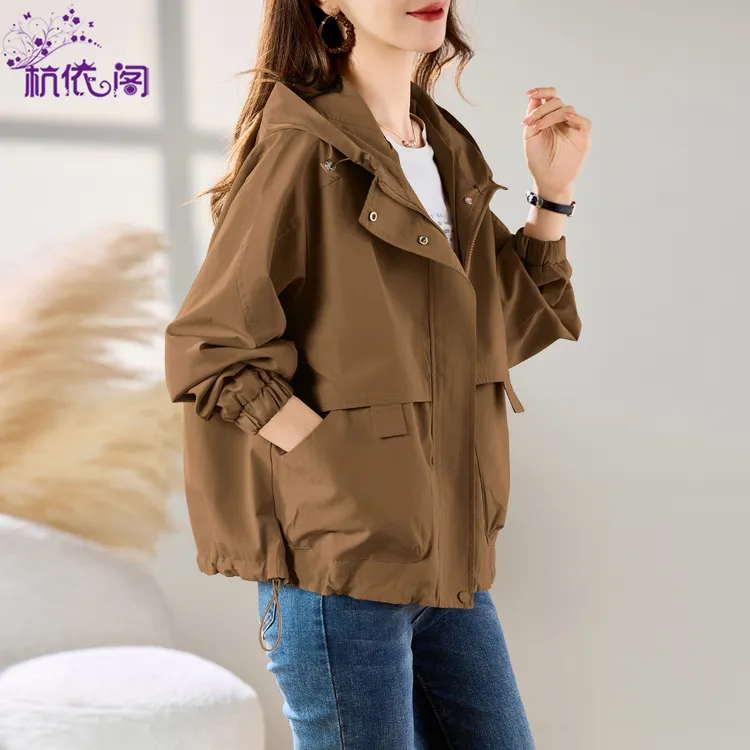 杭依阁短款外套女2025秋季新款韩系宽松休闲百搭减龄连帽夹克上衣
