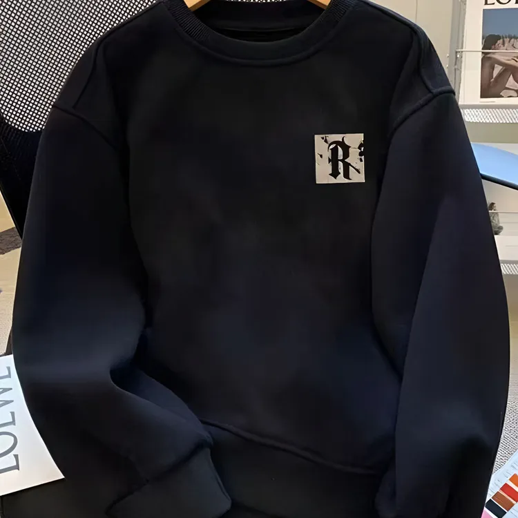 美式复古加厚潮流痞帅重磅纯棉圆领卫衣男装秋冬宽松百搭加绒简约