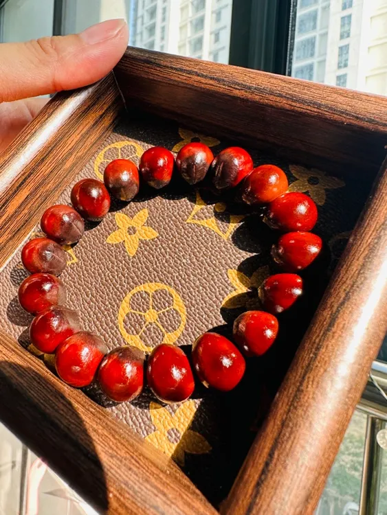 无患子陈年籽红色爱心型单圈手串16籽13-15mm