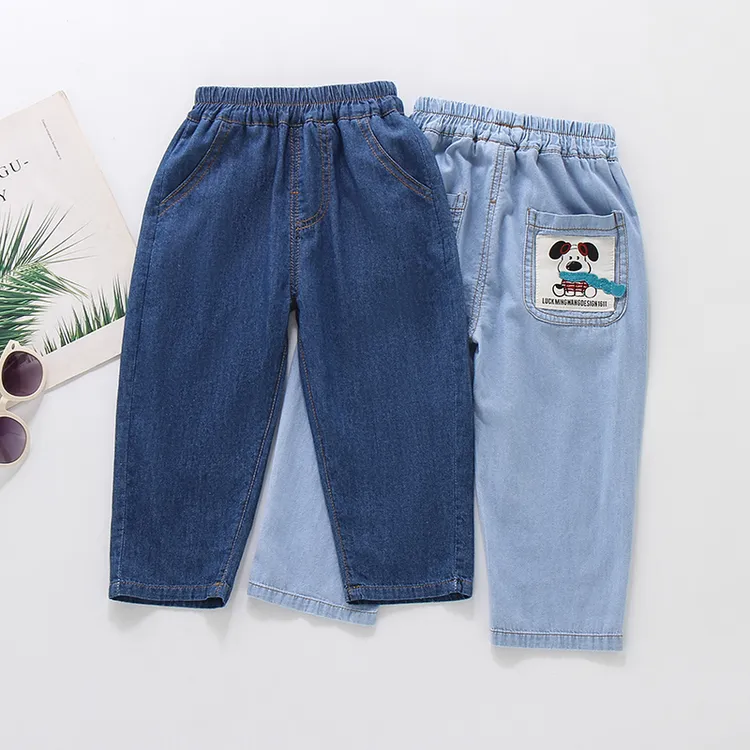 纯棉儿童牛仔裤夏季薄款宽松男童牛仔防蚊裤中小童宝宝牛仔裤休闲