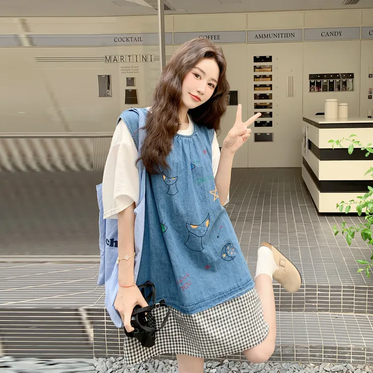 鬼马少女感套装裤2025夏季新款卡通涂鸦背心裙T恤阔腿裤三件套潮