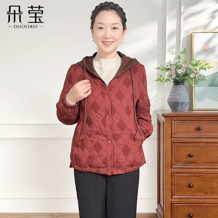 妈妈装秋短款连帽外套女中年气质拉链开衫休闲夹克衫时尚YK25B18