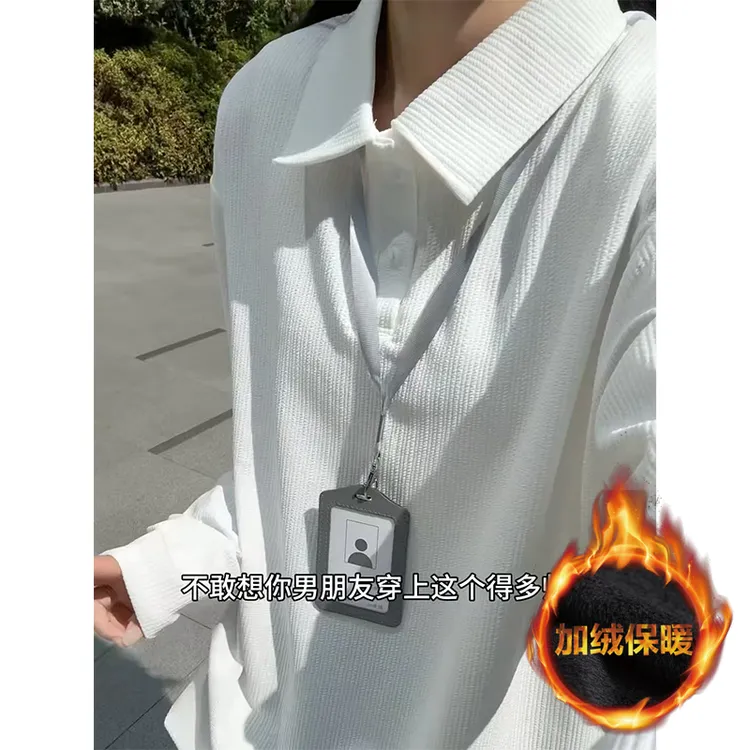 加绒保暖男装秋冬季爆款2025新款长袖Polo衫宽松气质百搭翻领t恤