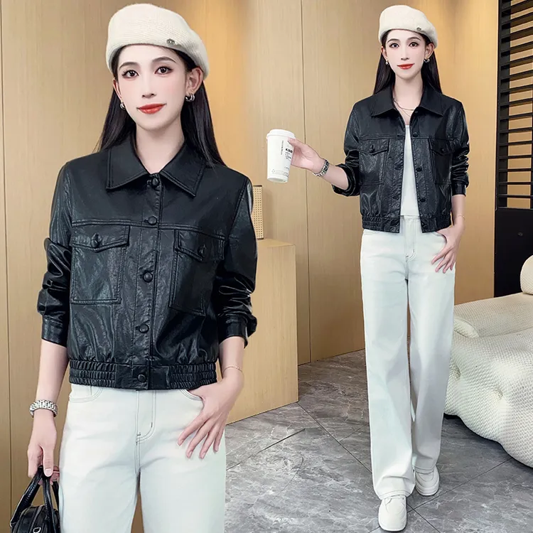 皮衣PU宽松翻领短款皮衣女2025秋季新款时尚韩版小个子秋季外套潮
