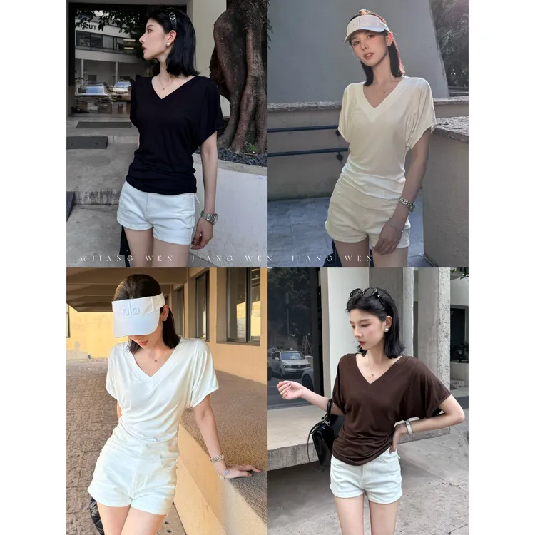 【瘦瘦TEE】修身显瘦百搭蝙蝠袖V领短袖T恤