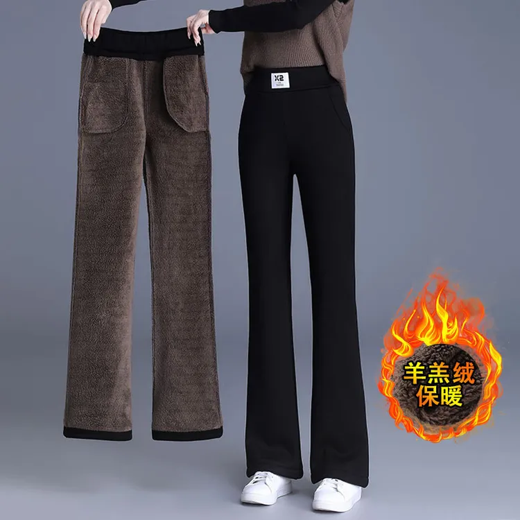 特厚羊羔绒微喇裤女冬季加绒加厚高腰显瘦保暖弹力休闲外穿棉裤