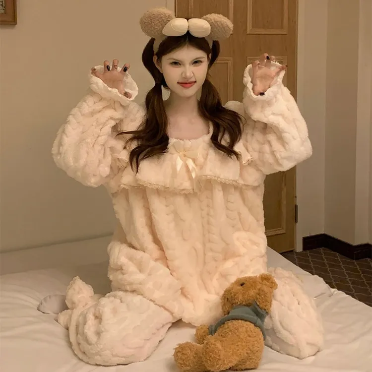 MEOD珊瑚绒睡衣女秋冬季加厚保暖2025新款甜美可爱法兰绒家居服套