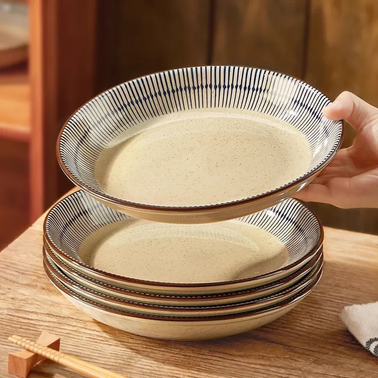 复古日式圆盘凉菜盘意面盘中餐盘炒菜盘家用家庭菜盘早餐盘