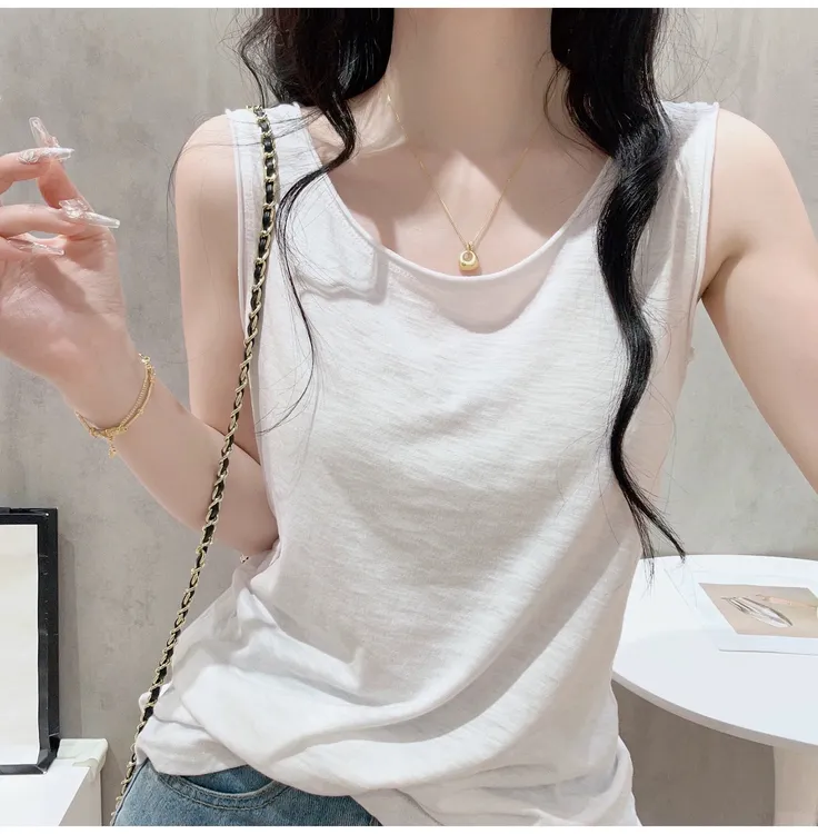 竹节棉工字背心女夏季韩版宽松时髦内搭打底小衫广州十三行女T恤