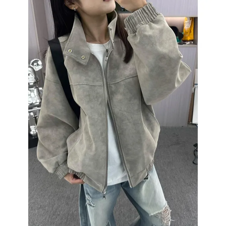 雾面皮扎染哈灵顿机车服皮衣外套男秋季高级感痞帅美式飞行员夹克