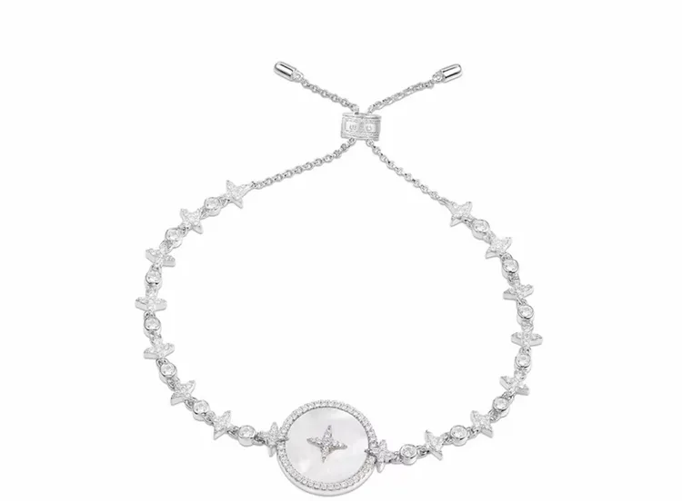 铜合金贝壳手链 简约六芒星女轻奢贝母百搭森系手饰链白色可调节