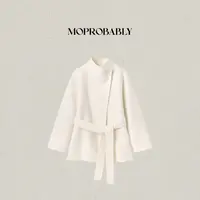 Moprobably李予诺「雪璟」气质绵羊毛丝驼绒叠襟双面呢外套L5460035