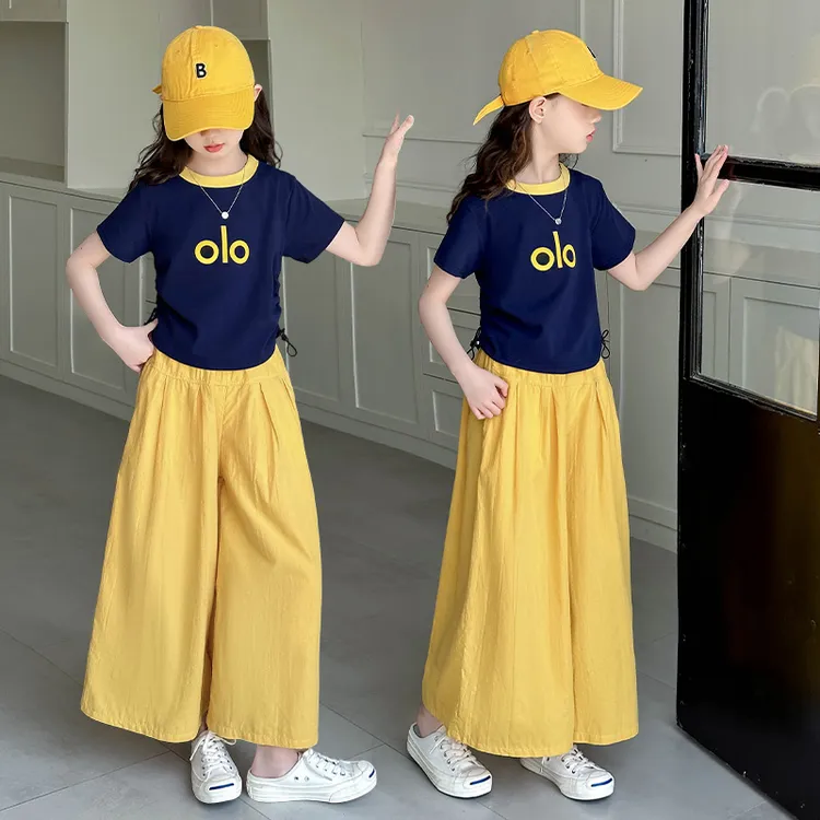 童装女童夏季短袖套装2025新款5-13岁中大童休闲夏装阔腿裤两件套