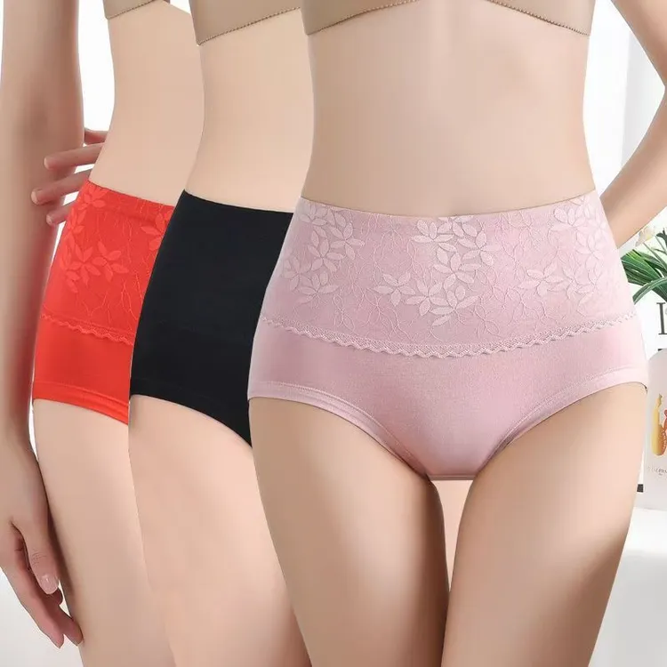 女士纯棉内裤透气内裤蕾丝内裤三角裤少女收腹裤高质感穿搭3条装