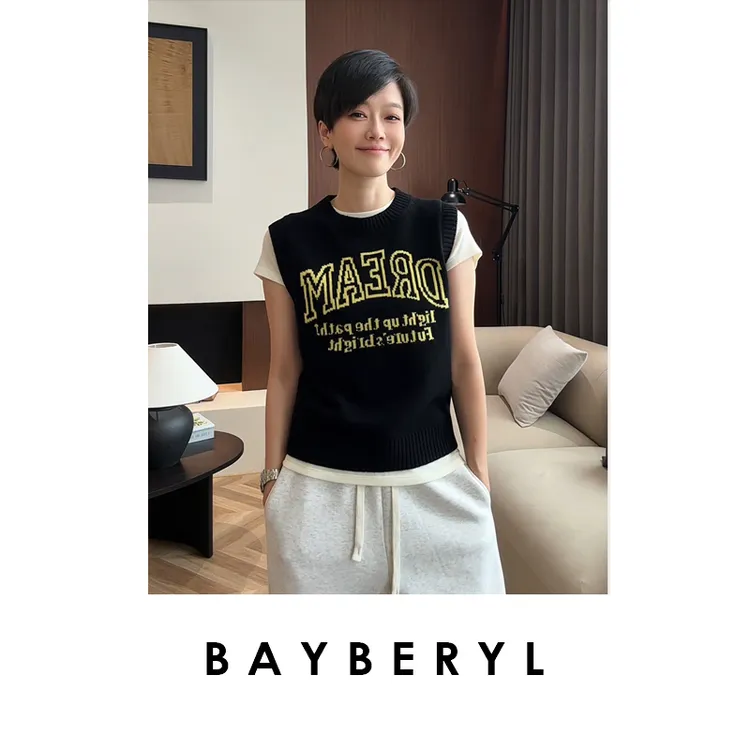 CC09-BAYBERYL老贝梦想背心*字母圆领无袖时尚秋针织衫ZZS5I0101-