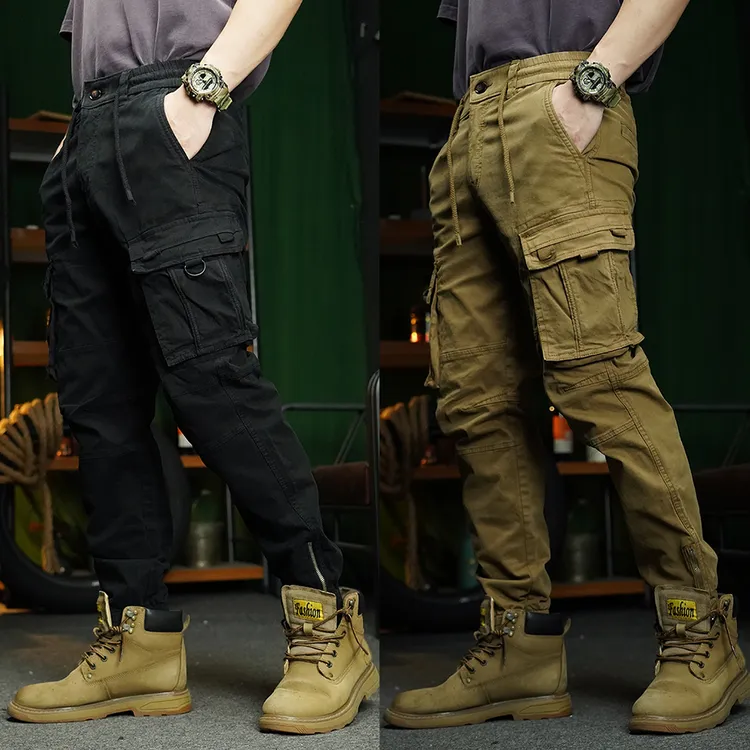 秋季新款工装裤男士长裤休闲裤复古宽松迷彩裤户外机车束脚休闲裤