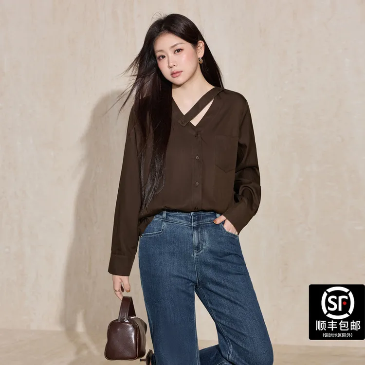 蓝语大码女装复古衬衣2025秋季法式女款针织衬衫气质长袖百搭