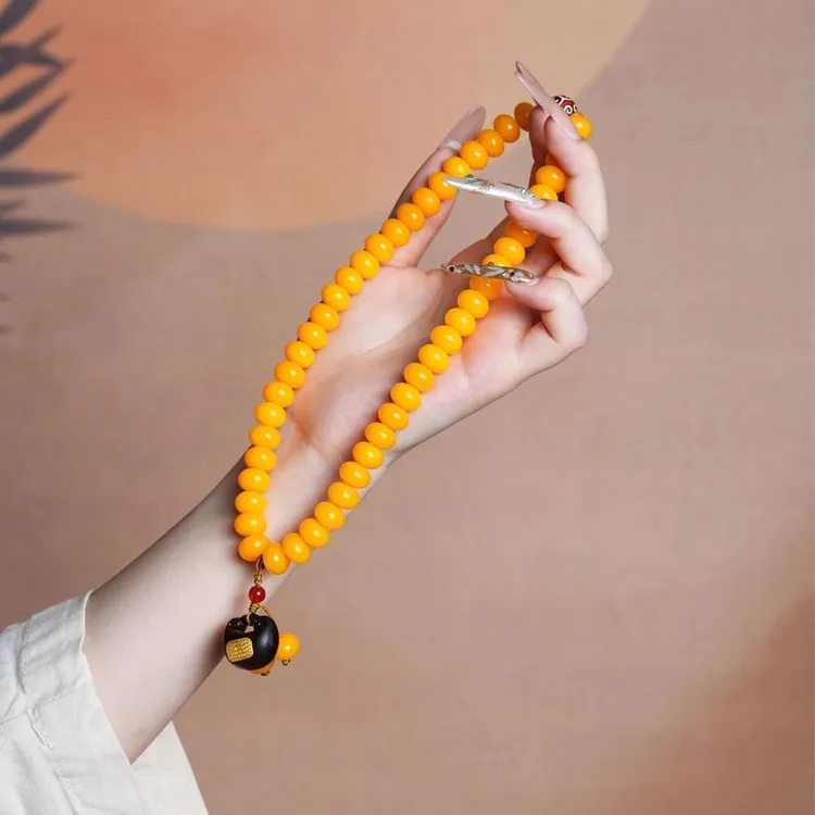 老料黄菩提算盘珠根手持手串男女款盘玩念珠福袋锁（盘玩袋）